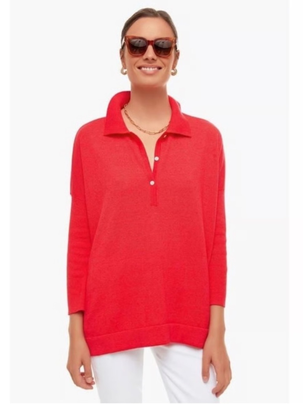 Tuckernuck Clayton Long Sleeve Knit Polo in Red Medium / Large